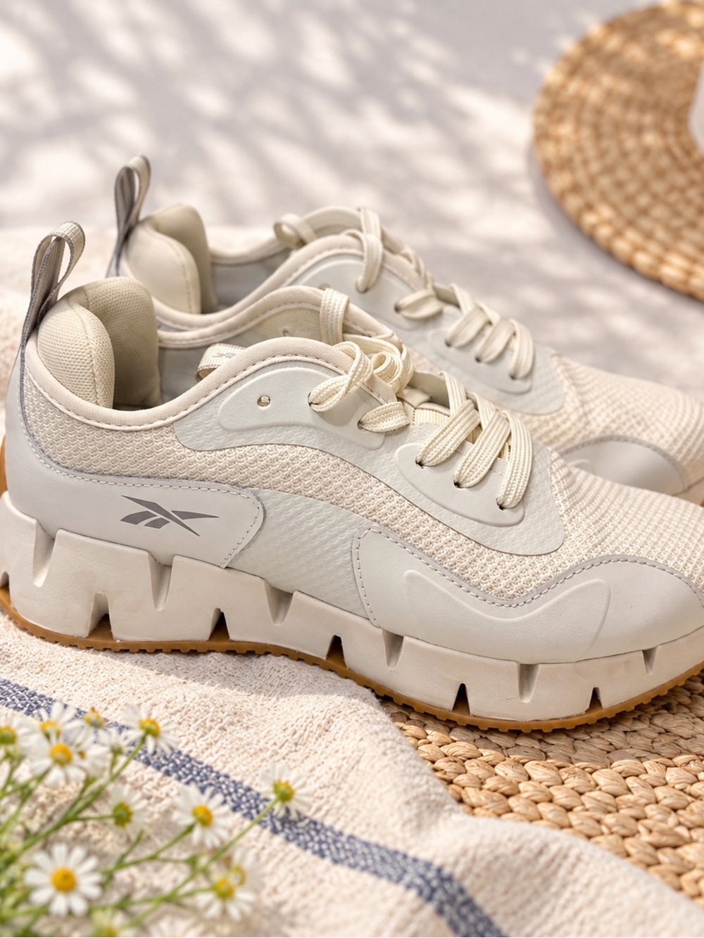 Reebok 9 White Athletic Sneakers with Gum Sole
